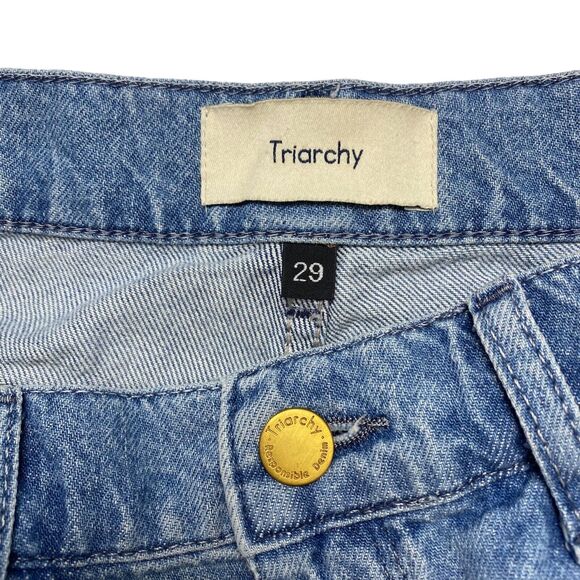 TRIARCHY Audrey Two Tone Cropped High Rise Tapered Jeans Size 29 Patchwork - Picture 4 of 8